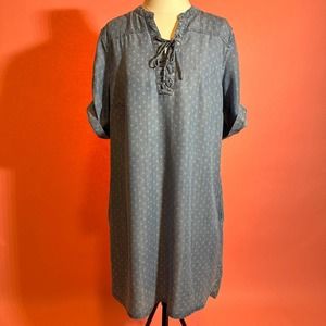 Philosophy Blue Chambray Tencel Lace Up Boho Dress Women’s Size L